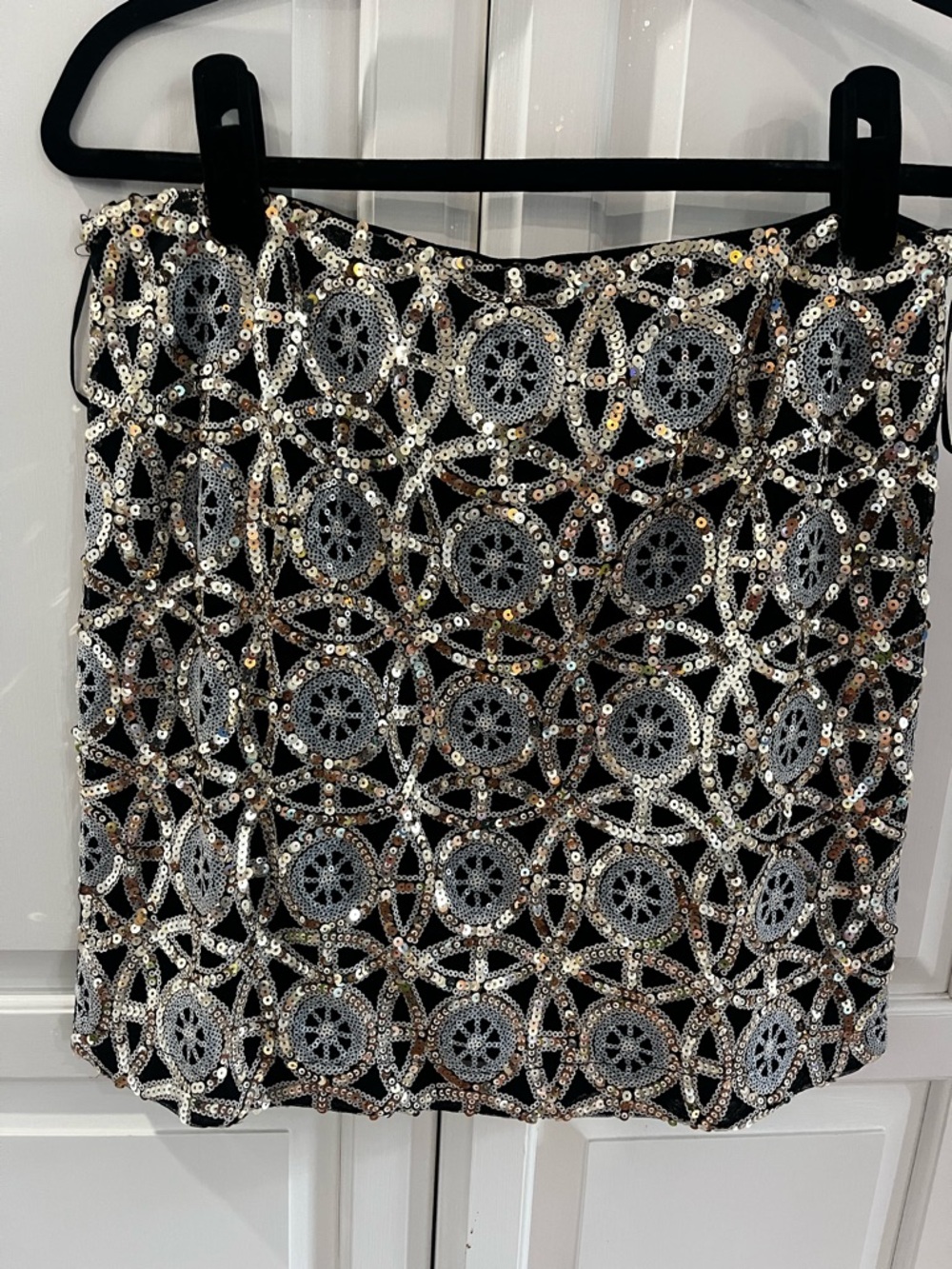 Romeo & Juliet Couture Black Mini Skirt with Silver Sequin Motif